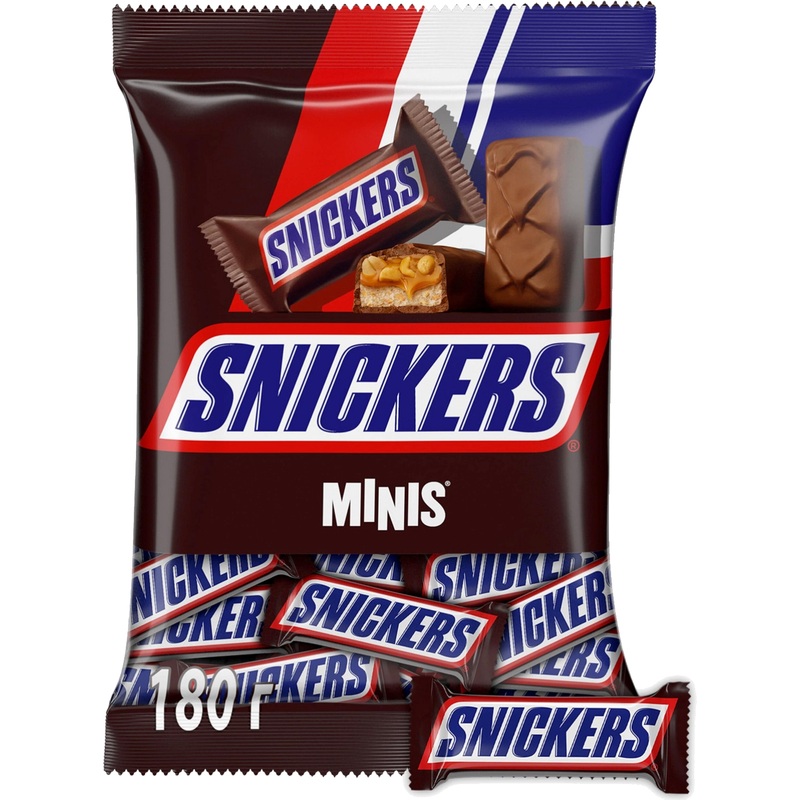 Изображение товара Шоколадный батончик Snickers мини 180 г молочный шоколад арахис карамель нуга