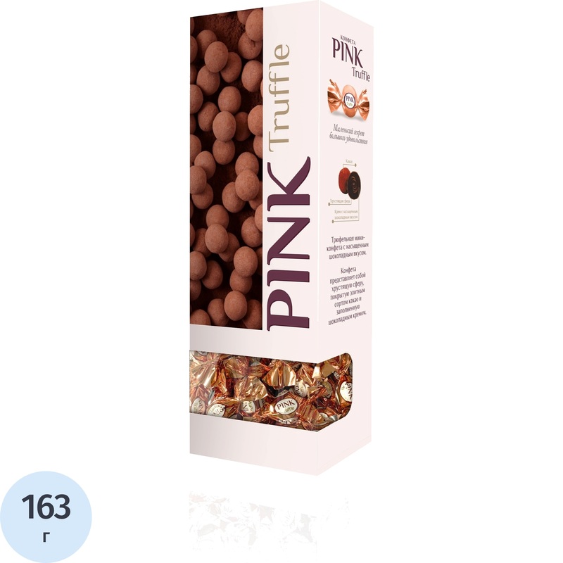 Изображение товара Конфеты Pink Truffle 163г с кремовой начинкой покрытые тёмным шоколадом
