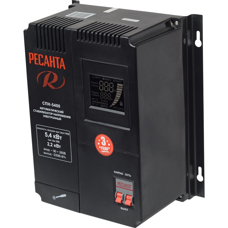 Изображение товара Стабилизатор напряжения Ресанта СПН-5400 5.4 кВт с дисплеем настенный