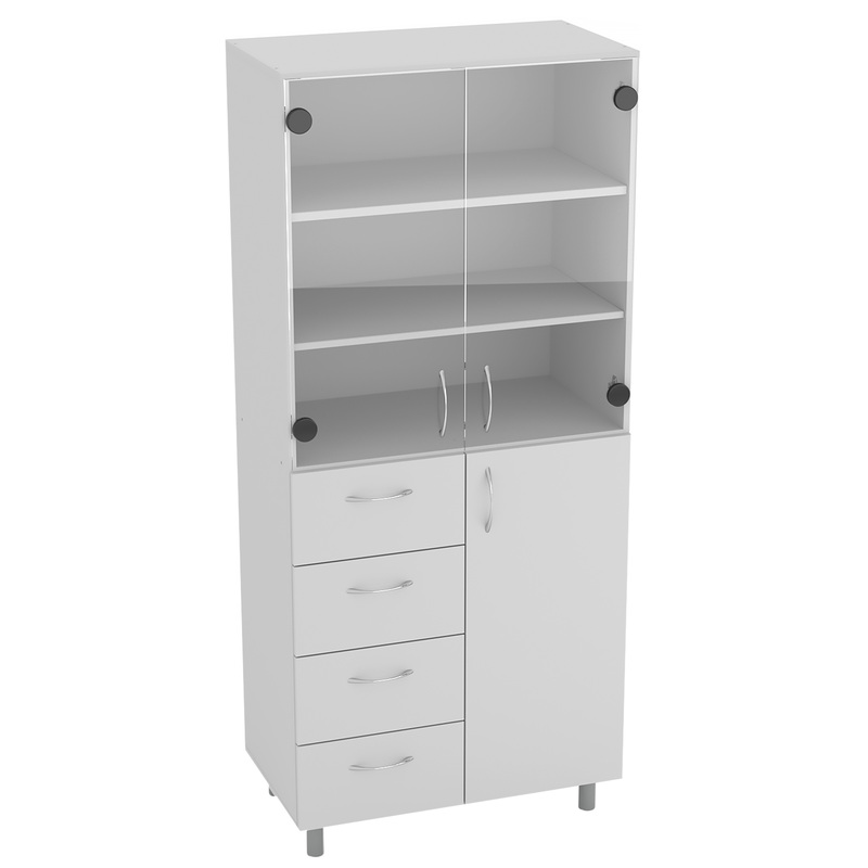 Изображение товара Лабораторный шкаф для хранения посуды со стеклом 1828 мм серый