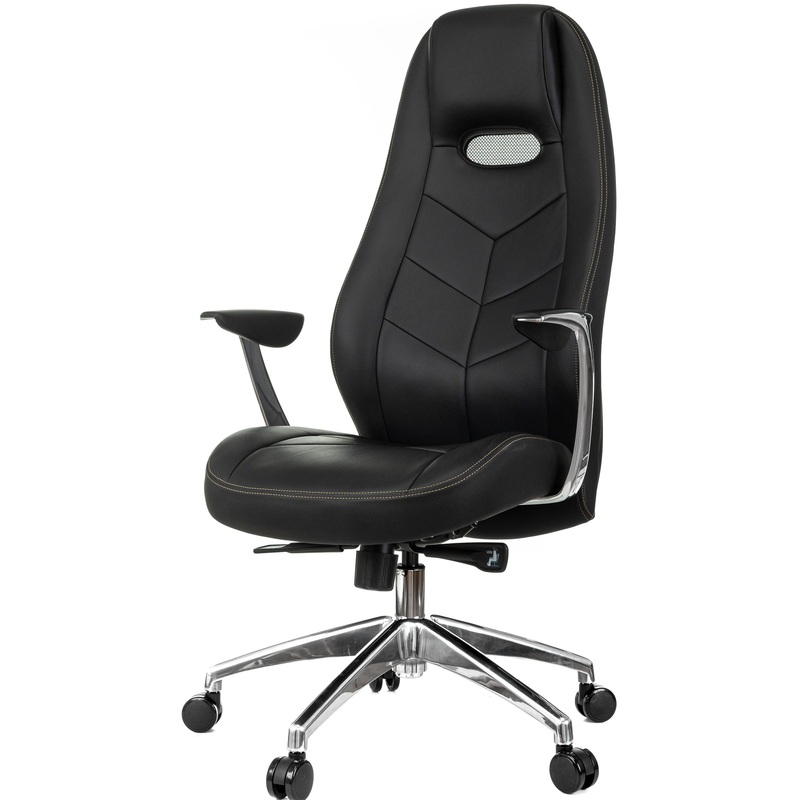 Изображение товара Кресло для руководителя Бюрократ Zen чёрное с натуральной кожей, хромированная крестовина