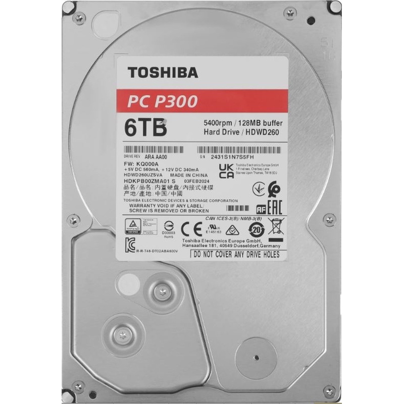 Изображение товара Жесткий диск Toshiba P300 6 ТБ SATA 3,5 дюйма надежное хранение данных