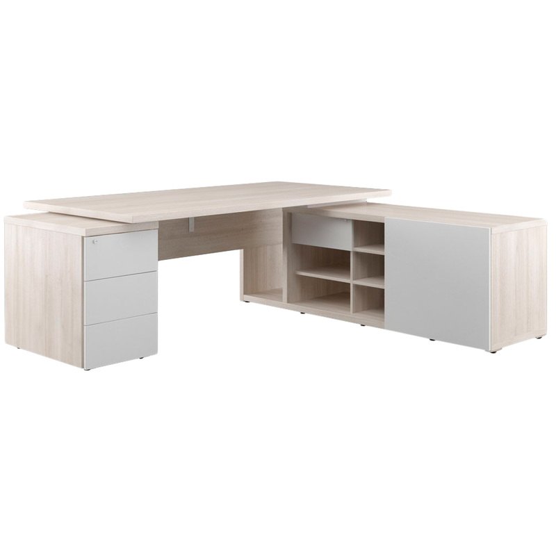 Изображение товара Стол руководителя угловой Zion ZIO28510921 с тумбой светлый дуб