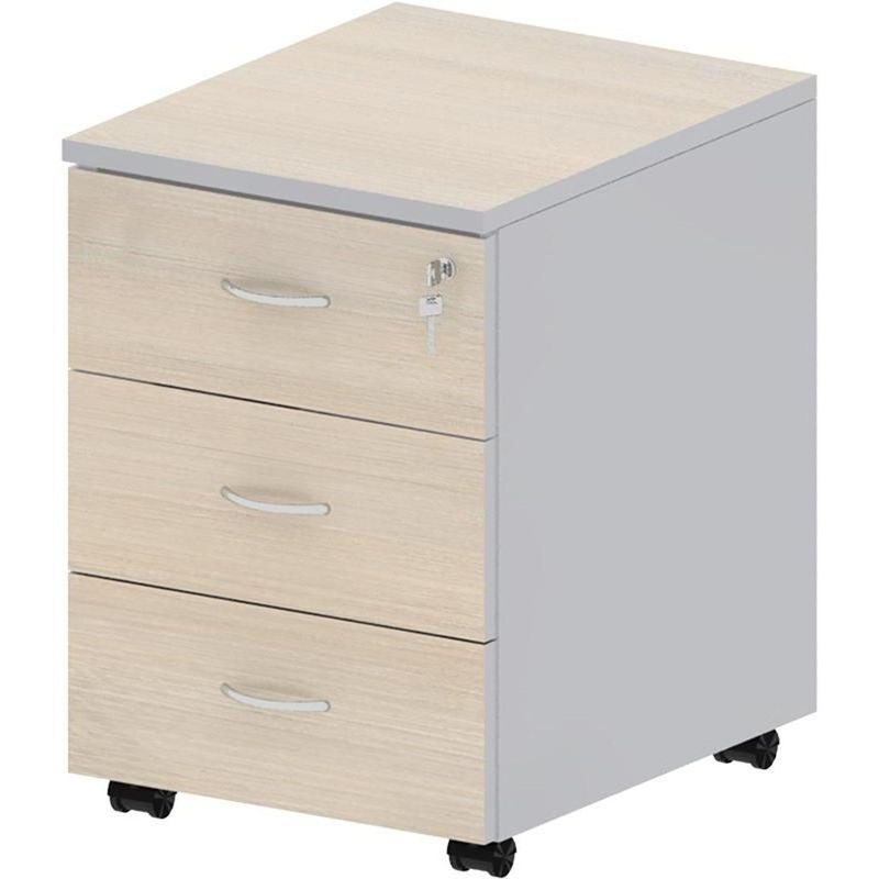Изображение товара Тумба подкатная Комус Мебель Easy Standard с замком 3 ящика дуб светлый серый