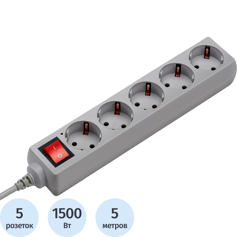 Изображение товара Сетевой фильтр Buro 500SL-5-G на 5 розеток 5 метров защитой от помех
