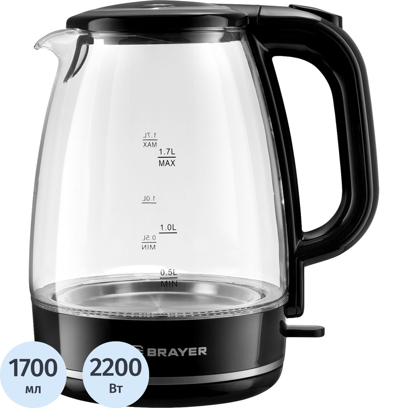 Изображение товара Электрический чайник Brayer BR1030 черный 1.7 л 2200 Вт