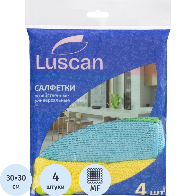 Изображение товара Хозяйственные салфетки Luscan микрофибра 30x30 см 220 г/кв.м 4 шт