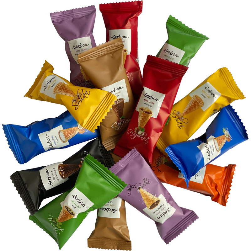 Изображение товара Конфеты шоколадные Sorbon Радуга вафельные мини-рожки ассорти 1.5 кг