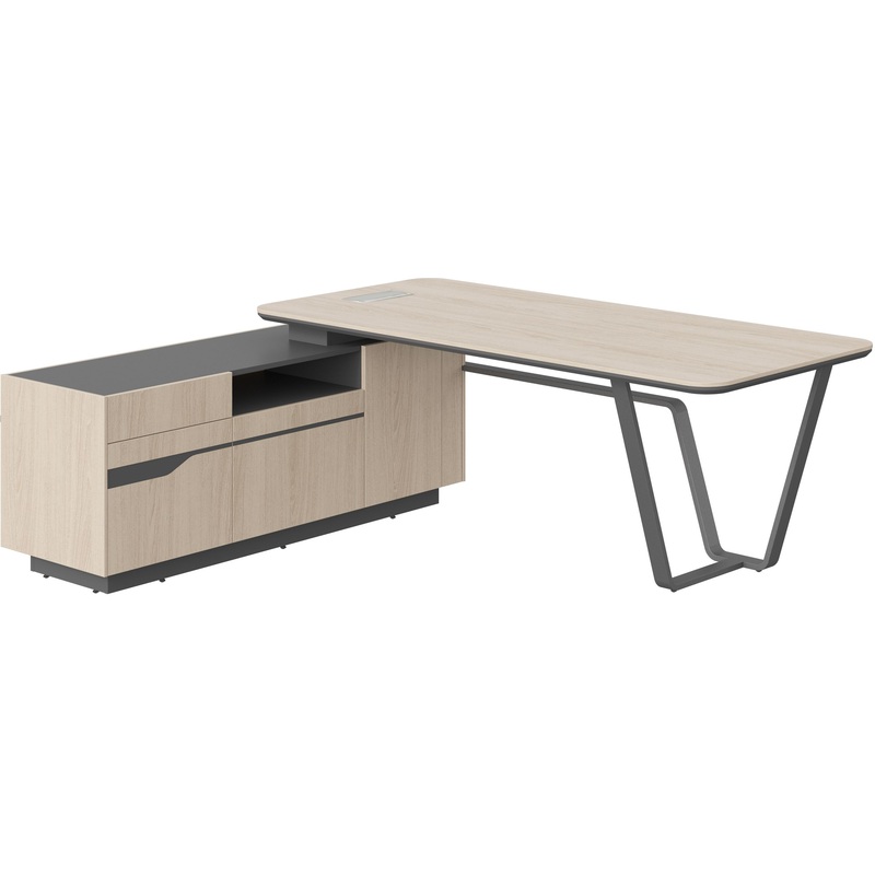 Изображение товара Стол для руководителя с тумбой дуб светлый и чёрный графит 2225х1800х762 мм