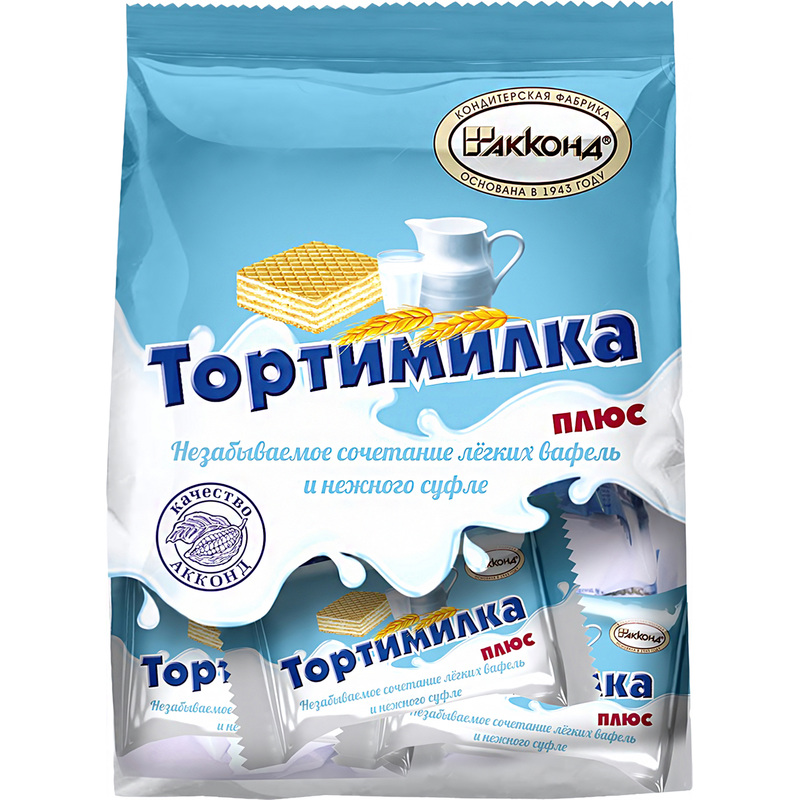 Изображение товара Вафли Акконд Тортимилка плюс 200 г с сливочной начинкой