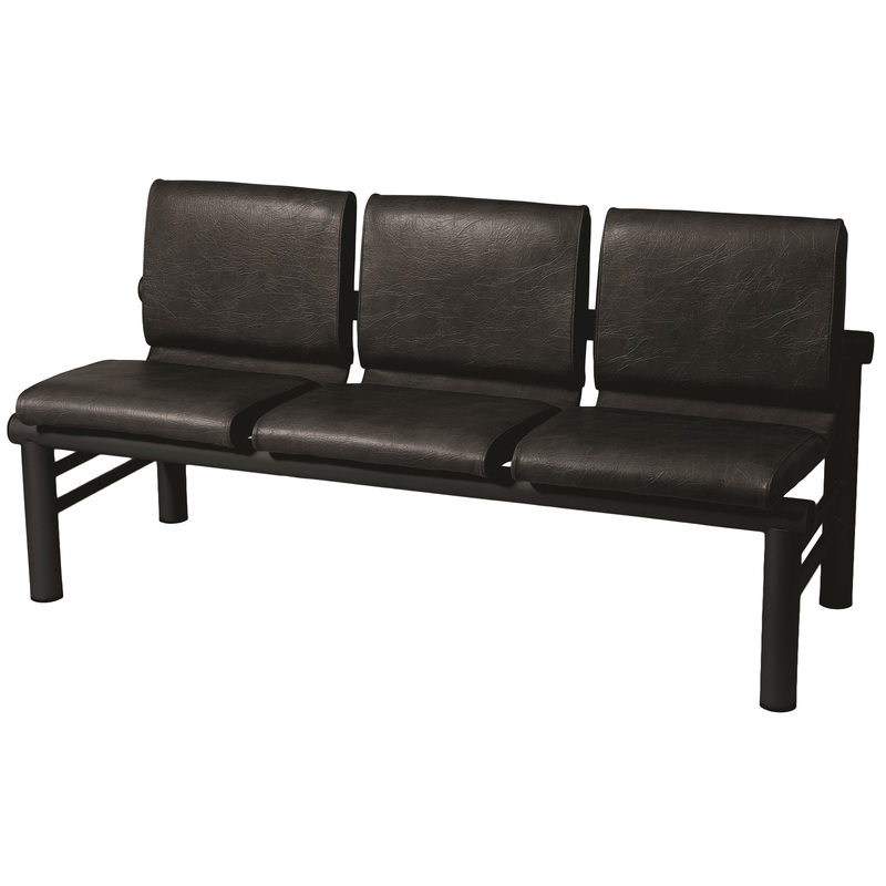 Изображение товара Многоместная секция Карнак черная (3 места, искусственная кожа, металл)