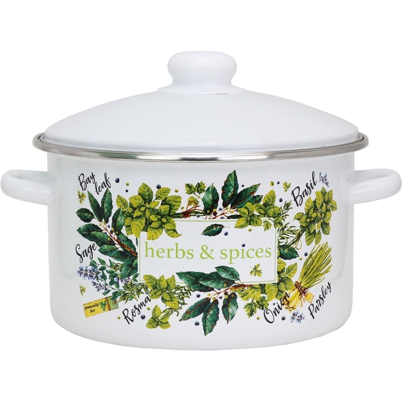 Изображение товара Кастрюля Эмаль Травы и специи 2 л с крышкой