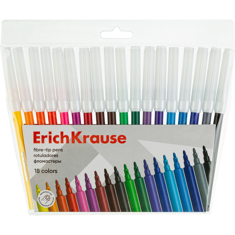 Изображение товара Фломастеры Erich Krause Basic 18 цветов с водными чернилами и вентиляцией
