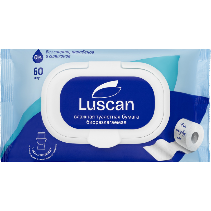 Изображение товара Влажная туалетная бумага Luscan 60 листов деликатная для кожи