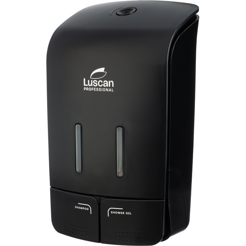 Изображение товара Дозатор (диспенсер) для жидкого мыла механический Luscan Professional Etalon пластик черный 2x550 мл