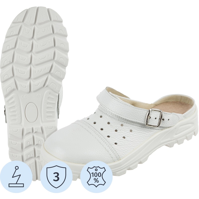 Изображение товара Сабо 8238 ПУ из натуральной кожи белые антистатические размер 41 с ремешком