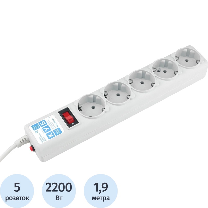 Изображение товара Сетевой фильтр Power Cube B 5 розеток 1.9 м защитой от перегрузки