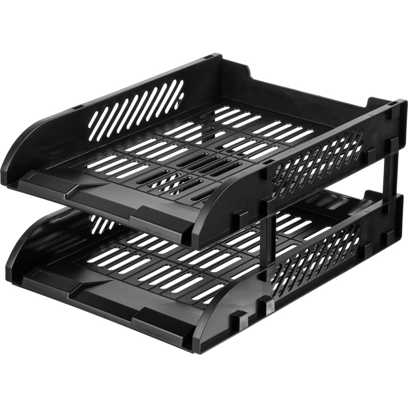 Изображение товара Горизонтальный пластиковый лоток для бумаг Deli 2 отделения черный 2 шт