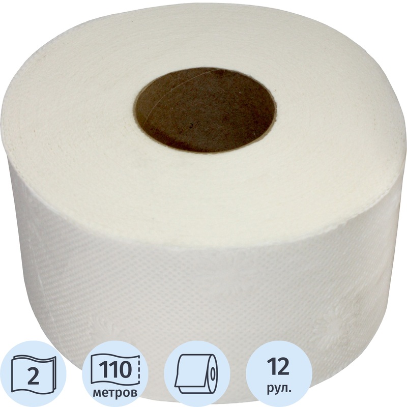Изображение товара Бумага туалетная рулонная T2 2-слойная белая 12 рулонов по 110 метров