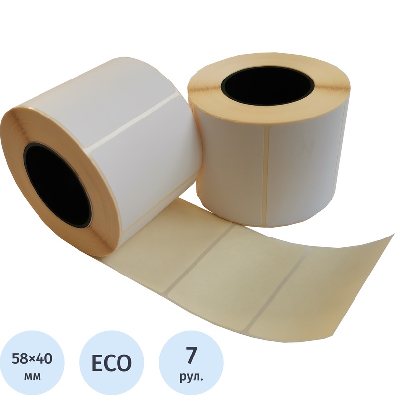 Изображение товара Термоэтикетки 58x40 мм ЭКО 76 мм диаметр втулки 76 мм (7 рулонов по 5000 этикеток)