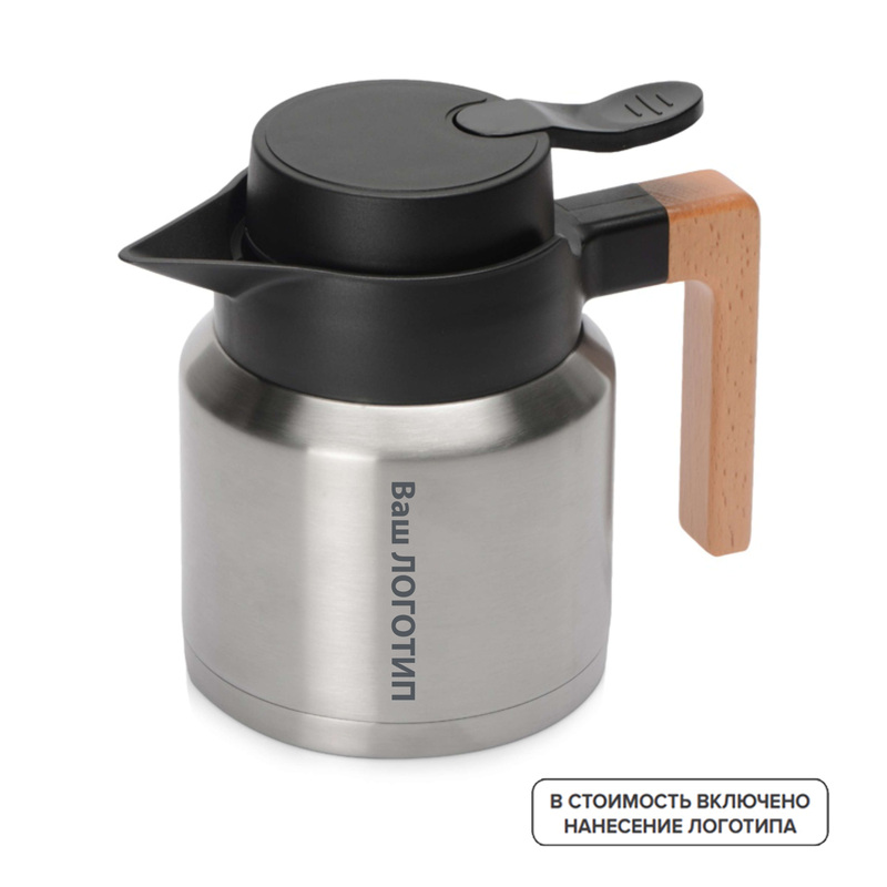 Изображение товара Вакуумный термокувшин Brew 850 мл с возможностью гравировки и деревянной ручкой