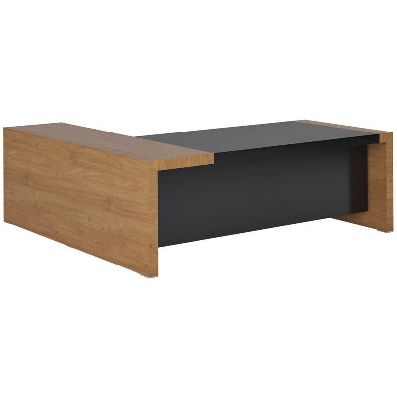 Изображение товара Стол руководителя угловой KYU22ADX правый - дуб кендал/черный матовый