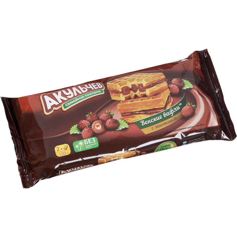 Изображение товара Вафли венские с земляничным джемом 100 г - сладкий десерт