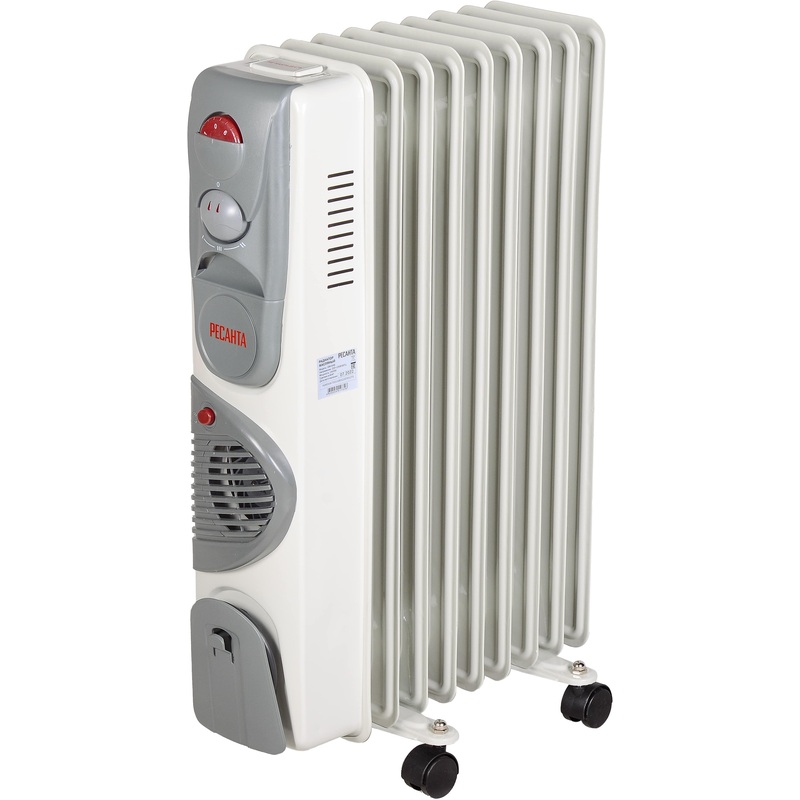 Изображение товара Масляный радиатор Ресанта ОМ-9НВ мощностью 2400 Вт с термостатом белый