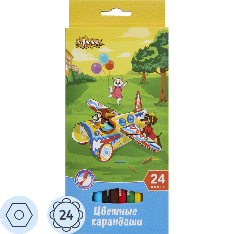 Изображение товара Цветные карандаши 1School Шустрики №1 24 цвета шестигранные для детей