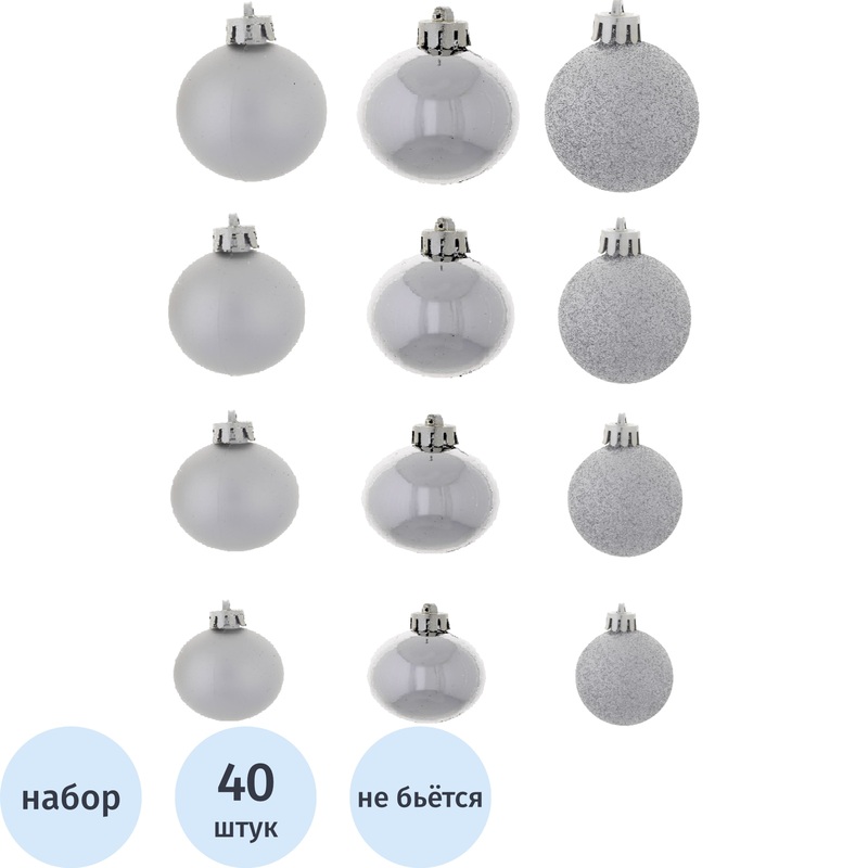 Изображение товара Набор ёлочных шаров Remeco Collection Сказочное великолепие 40 штук серебристые