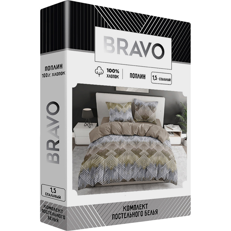Изображение товара Комплект постельного белья Bravo Фендер 1.5-спальное поплин 70x70 см