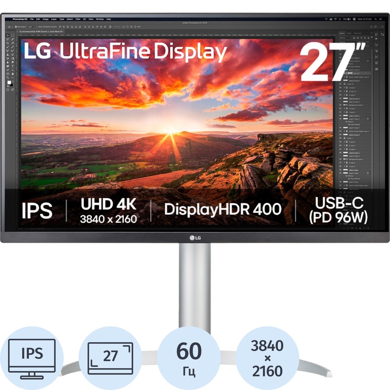 Изображение товара Монитор 27 LG 27UP850K-W 4K IPS с HDR и USB-C бело-серебристый