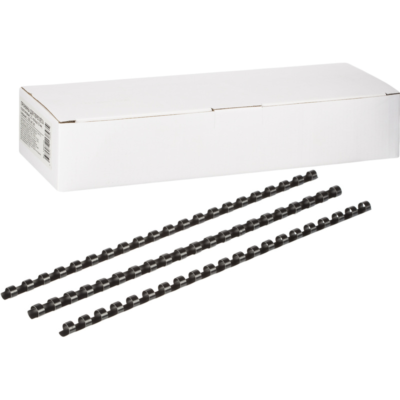 Изображение товара Пружины для переплета пластиковые 21 кольцо, 8 мм, (черные), 100 шт./уп (для сшивания 45 листов)