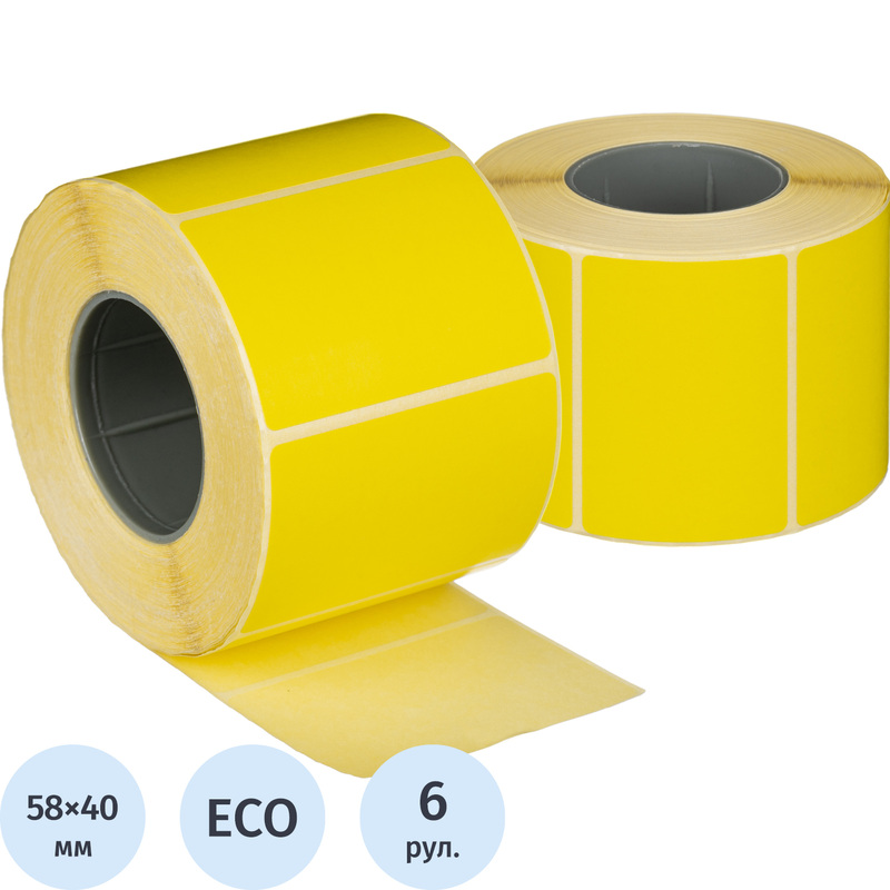 Изображение товара Термоэтикетки 58х40 мм ЭКО желтые для термопринтеров 6 рулонов по 700 шт