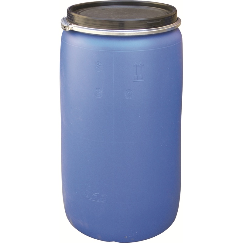 Изображение товара Пластиковая бочка 227 л синяя с крышкой на обруч