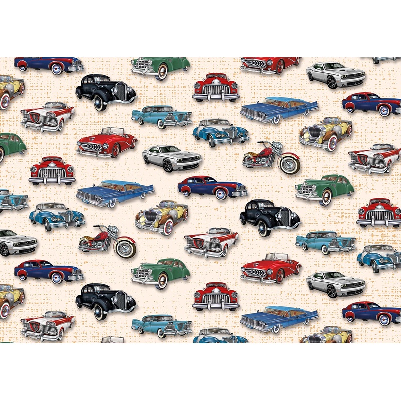Изображение товара Бумага упаковочная ГК Горчаков Ретро автомобили мелованная разноцветная 80 г/кв.м (1 рулон, 70x100 см)