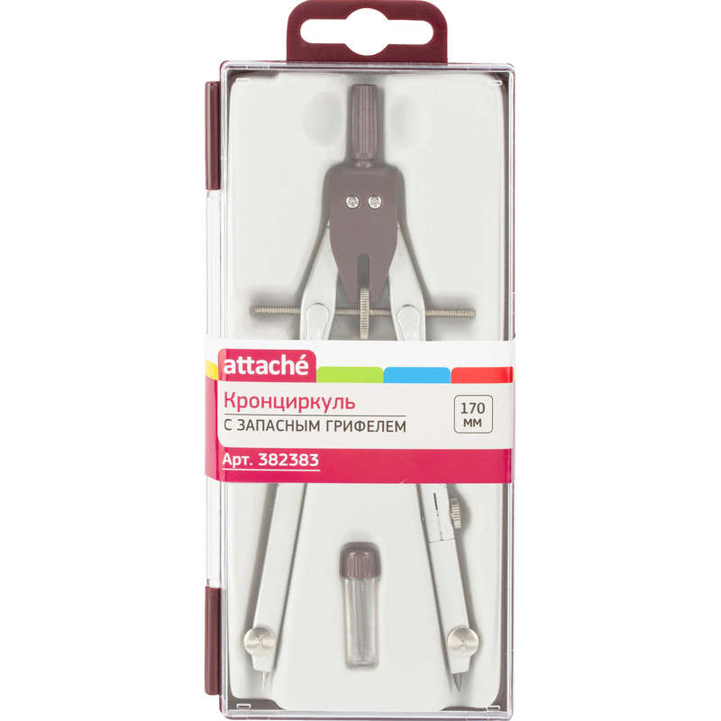 Изображение товара Готовальня Attache циркуль чертёжный металлический с запасным грифелем и футляром