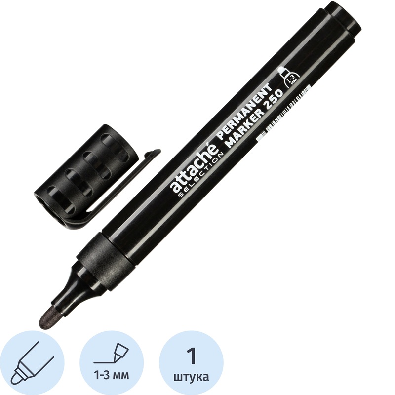 Изображение товара Маркер перманентный Attache Selection 250 черный круглый наконечник (толщина линии 1-3 мм)