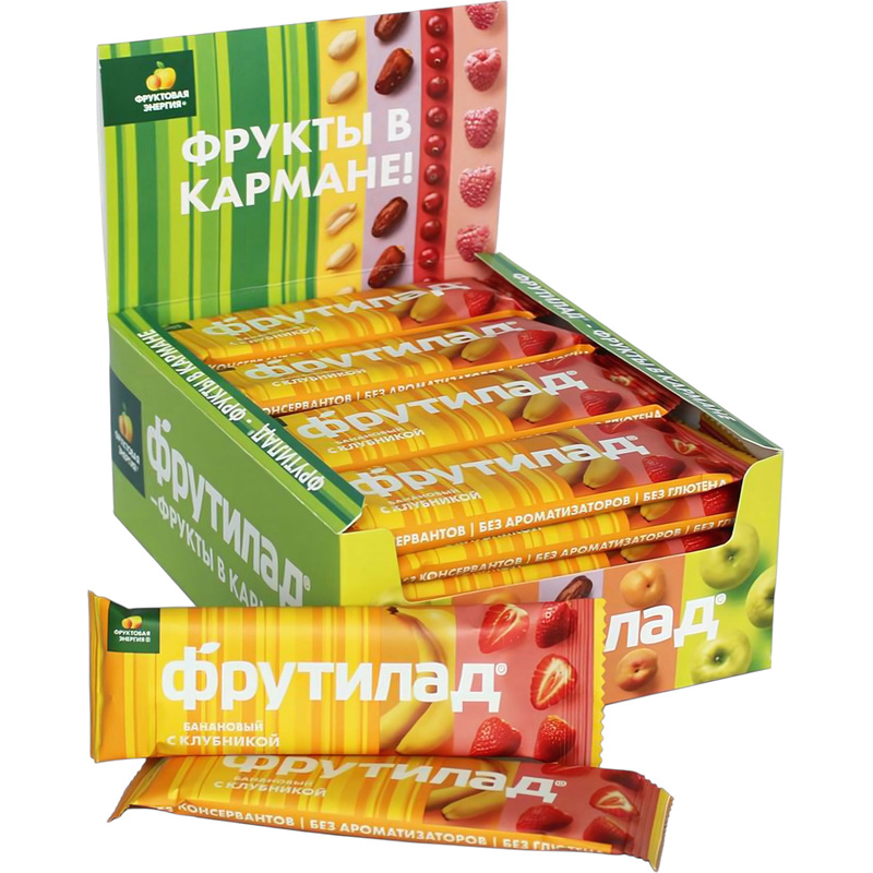 Изображение товара Фрутилад фруктовый батончик с бананом и клубникой 720 г, натуральный перекус