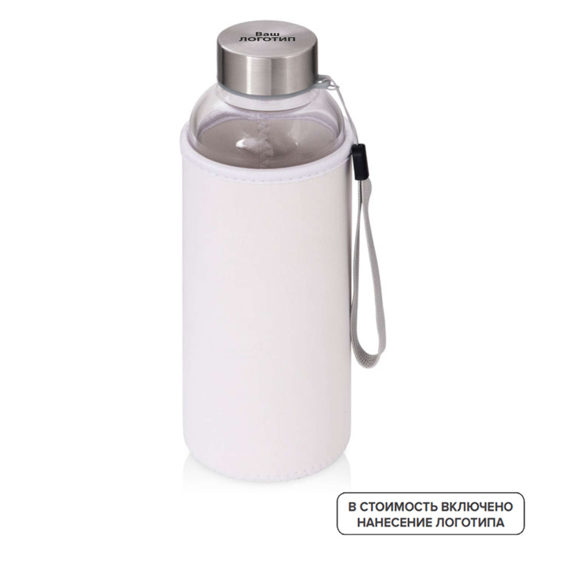 Изображение товара Стеклянная бутылка Pure 420 мл с чехлом и индивидуальной гравировкой