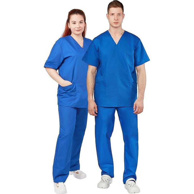 Изображение товара Костюм хирургический м05-КБР с коротким рукавом васильковый (размер 112-116 (56-58), рост 170-176)