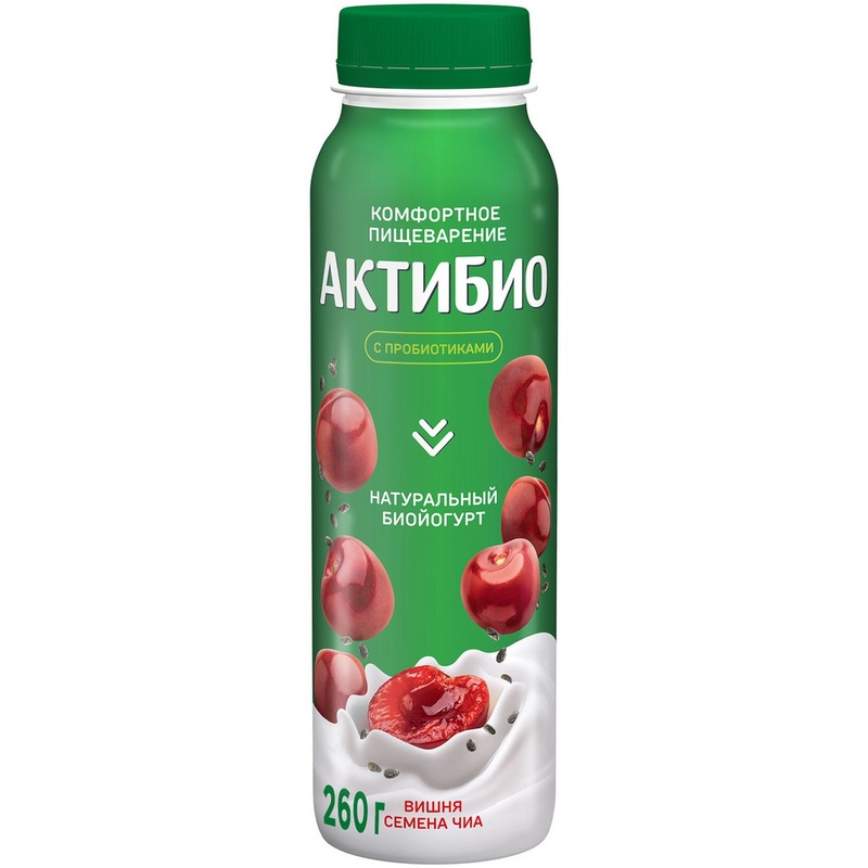 Изображение товара Йогурт питьевой АктиБио с вишней и семенами чиа 1.5% 260 г