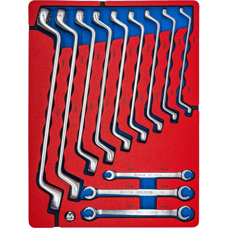 Изображение товара Набор гаечных ключей Мастак 6-27 мм 12 штук соединительный квадрат 3/8