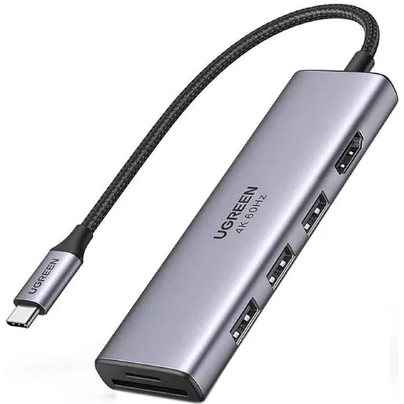 Изображение товара Разветвитель USB Ugreen CM511 с USB 3.0, HDMI, SD, TF, металл, 20 см Изображение товара Разветвитель USB Ugreen CM511 с USB 3.0, HDMI, SD, TF, металл, 20 см