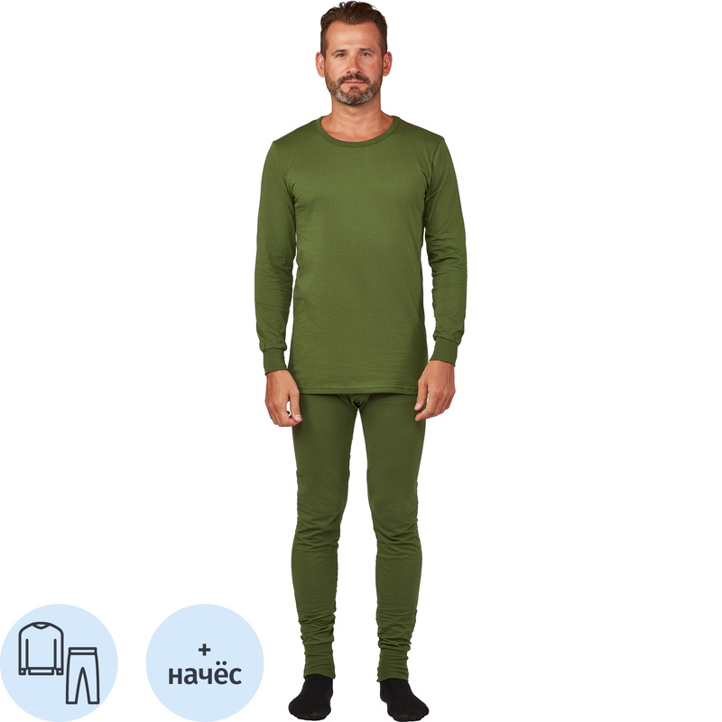 Изображение товара Белье нательное мужское зимнее трикотажное хлопок с начесом оливковое (размер 60-62, рост 182-188 см)