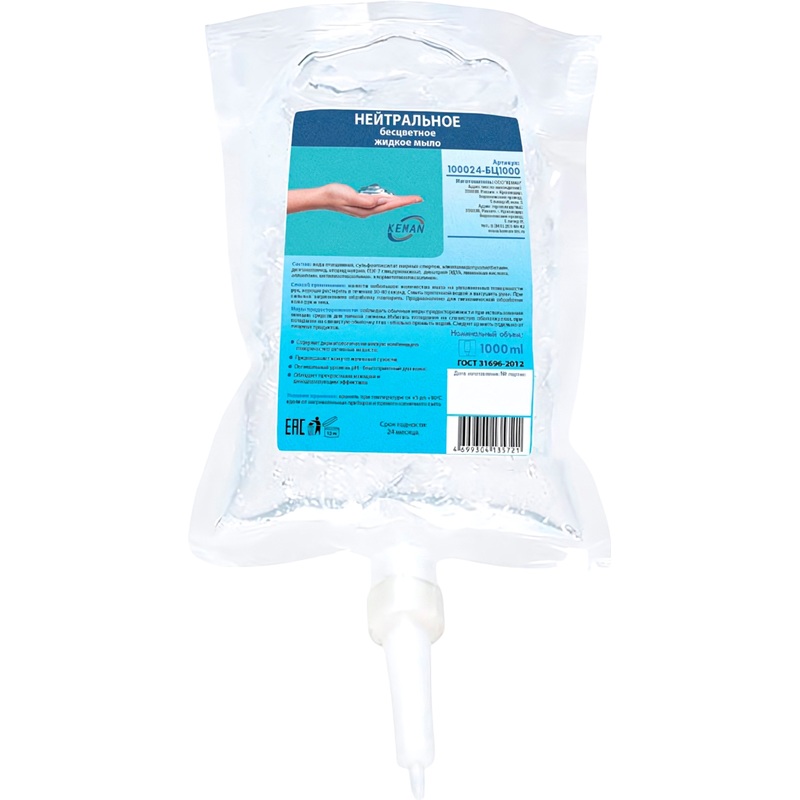 Изображение товара Картридж жидкое мыло Keman 100024-БЦ1000 1000 мл для диспенсеров S1