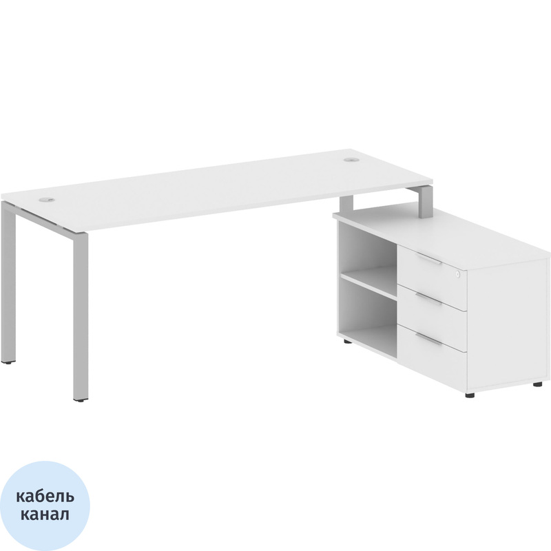 Изображение товара Стол угловой Metal System Style БП.РС-СТС-2.5 Пр правый с тумбой (белый/серый, 1900х1520х750 мм)