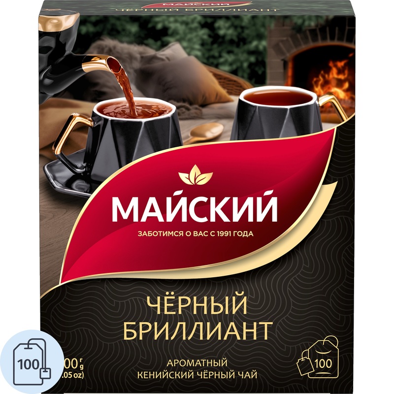 Изображение товара Чай чёрный Майский Чёрный Бриллиант 100 пакетиков Изображение товара Чай чёрный Майский Чёрный Бриллиант 100 пакетиков