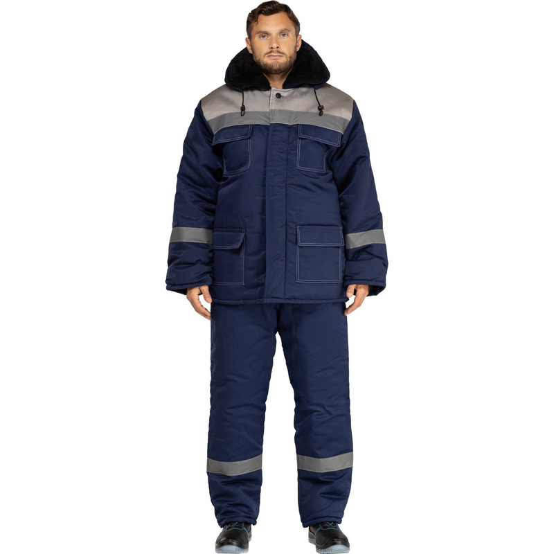 Изображение товара Зимний мужской рабочий костюм з35-КБР с СОП синий серый из смесовой ткани теплоизоляция