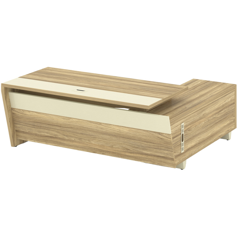 Изображение товара Стол руководителя Corner COR.SRT-20 с опорной тумбой левый (гикори песочный/ваниль/ваниль металлическая, 2000х1800х750 мм)